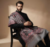 Mir-e-Khas Men's Kashmir-Inspired Paisley Jacquard Grey Shawl with Kani Floral Border