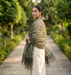 Black Cotton Dupatta with Golden Stripe Weave & Tassel Border