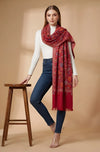 Regal Kani Weave Floral Wool Blend Red Stole | Kashmiri Inspired