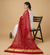 Bamboo Silk Bandhani Inspired Gajji Women Red Dupatta with Elephant & Floral Motifs and Golden Tape Border