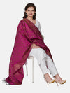 Rani Banarasi Silk Dupatta with All-Over Woven Floral Motifs & Rich Zari Border (Size: 2.5x1 m Approx)