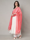 Elegant Peach Cotton Dupatta with Subtle Woven Stripes & Tassel Detailing (Size: 2.5x1 m Approx)