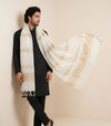 Cotton Cut Work Mens Dupatta – White Gold Tone with Woven Design