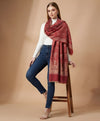 Everyday Wool Blend All-Over Zari Jacquard Woven Floral Trellis Red Stole