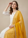 Luxe Fendi Women Mustard Dupatta with 2 Side Scalloped Border, Mirror Detailing & Buti Embellishment