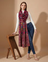 Signature Geometric Diamond Jacquard with Mughal Floral Border Wool Blend Wine Stole