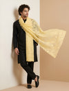 Organza Mens Dupatta – Lemon with Paisley Embroidery & Floral Design