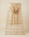 Net Cream Dupatta with Twill Zari Sequin Wave Work