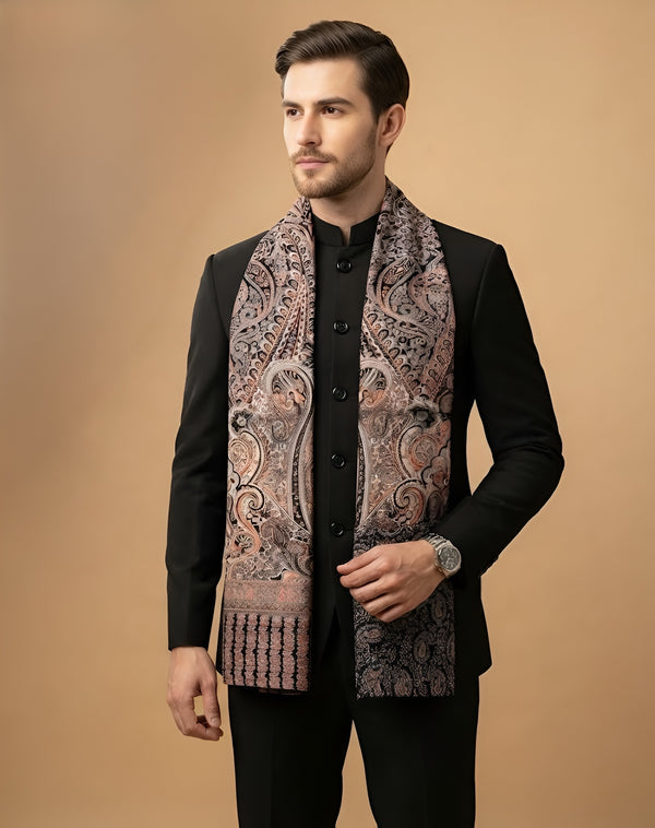 Reserve Mens Bamboo Silk Heritage Printed Reversible Brown Stole