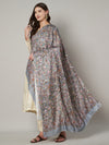 Printed Bamboo Silk Women Shawl – Grey Floral Statement Wrap (80 x 40 Inches)