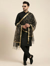 Organza Meena Jaal Mens Dupatta – Black with Gold Woven Design