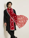 Red Nazneen Chiffon Mens Dupatta with Floral Embroidery & Border