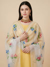 Luxe Organza Women White Dupatta with Handbrush Floral Art & Beads