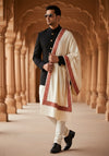 White Woolen Mens Shawl with Traditional Embroidered Border (80 x 40 Inches)