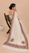 Naqsh-e-Kashmir Inspired Kingri Design Jacquard Woven White Shawl with Floral Border