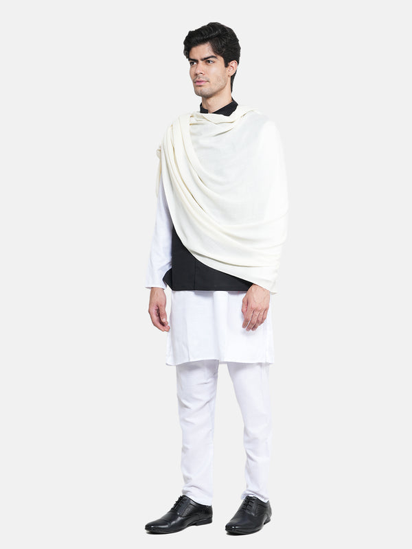 Solid Ivory Fine Wool Mens Shawl – Soft Winter Wrap (80 x 40 Inches)
