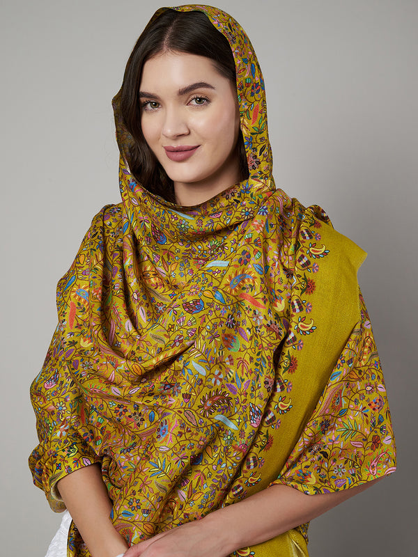 Printed Bamboo Silk Women Shawl – Mustard Floral Statement Wrap (80 x 40 Inches)