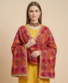 Luxe Phulkari Chinon Mirror Work Embroidered Pink Dupatta with Elegant Lace Border