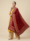 Luxe Chinon Kutch & Phulkari Heritage Art Mirror Work Embroidered Maroon Dupatta with Ornate Border