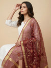 Maroon Organza Meena Jaal Dupatta | Elegant Sheer Festive Drape