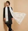 Cotton Mens Dupatta – White with Diamond Cut Work & Woven Border