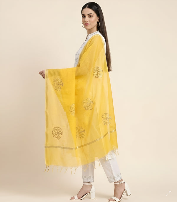 Elegant Yellow Cotton Zari Buta Dupatta | Lightweight Ethnic Drape