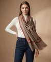Regal Woven Border Accent Corner Wool Blend Beige Stole| Kashmiri Inspired