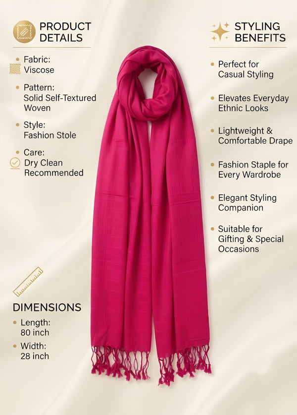 Everyday Solid Textured Viscose Pink Women's Stole | Lightweight Wrap
