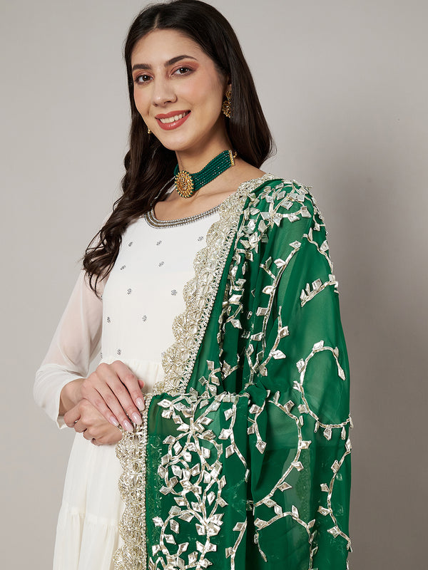 Green Georgette Dupatta with Hand Gota Patti Work (Size: 2.5x1 m Approx)