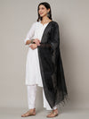Black Chanderi Cotton Dupatta with Subtle Floral Embroidery (Size: 2.5x1 m Approx)