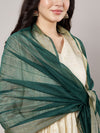 Bottle Green Chanderi Silk Dupatta with Gold Border & Tassels (Size: 2.5x1 m Approx)