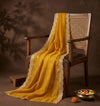 Luxe Fendi Women Mustard Dupatta with 2 Side Scalloped Border, Mirror Detailing & Buti Embellishment