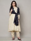 Blue Silk Dupatta with Scalloped Cutwork Border & Sequin Highlights (Size: 2.5x1 m Approx)