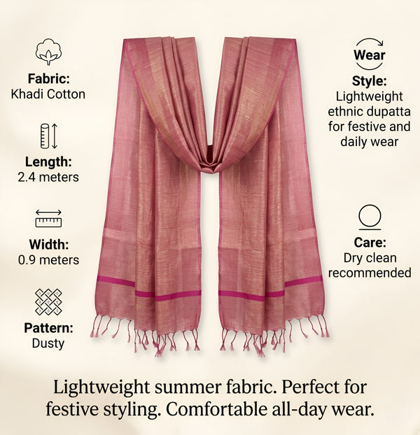 Khadi Cotton Mens Dupatta – Dusty Rose with Textured Weave