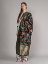 Black Paithani Silk Dupatta with Multicolour Floral Zari Weave (Size: 2.5x1 m Approx)