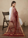 Maroon Organza Meena Jaal Dupatta | Elegant Sheer Festive Drape