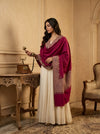 Naqsh-e-Kashmir Woven Kani Jacquard Border Wine Shawl | Wool Blend
