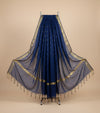 Cotton Silk Mens Dupatta – Navy Blue with Zari Buta & Border Work