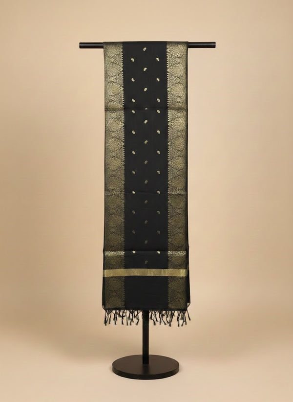 Banarasi Silk Mens Dupatta – Black with Zari Buta & Border Work