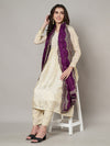 Purple Chinon Dupatta with Scalloped Embroidered Border & Sequin Motifs (Size: 2.5x1 m Approx)