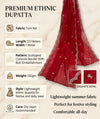 Designer Twill Net Women Red Dupatta with 2 Side Scalloped Border & Buti Embellishment