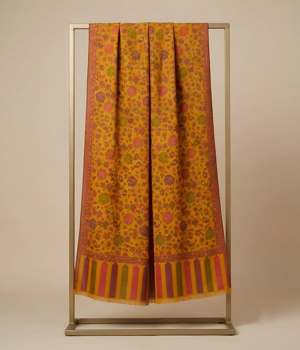 Noble Kani Weave Floral Wool Blend Yellow Stole