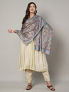 Printed Bamboo Silk Women Shawl – Grey Floral Statement Wrap (80 x 40 Inches)