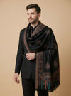 Noble Kani Woven Paisley Border Wool Blend Black Stole