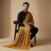 Mir-e-Khas Men's Kashmir-Inspired Jamawar Floral Paisley Vine Yellow Shawl