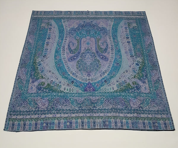 Kani Work Bamboo Silk Cutwork Mens Shawl – Teal & Blue Heritage Wrap (80 x 40 Inches)