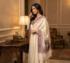 Naqsh-e-Kashmir Inspired Kingri Design Jacquard Woven White Shawl with Floral Border
