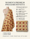 Luxe Chinon Women Phulkari Beige Dupatta with Lace Border & Traditional Motif Work