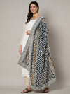 Bottle Green Georgette Dupatta with Gold Foil Booti & Lace Border (Size: 2.5x1 m Approx)