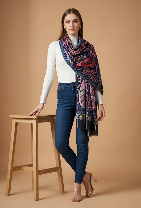 Signature Bamboo Silk Paisley PrintedStole | Heritage Ornamental Floral Print